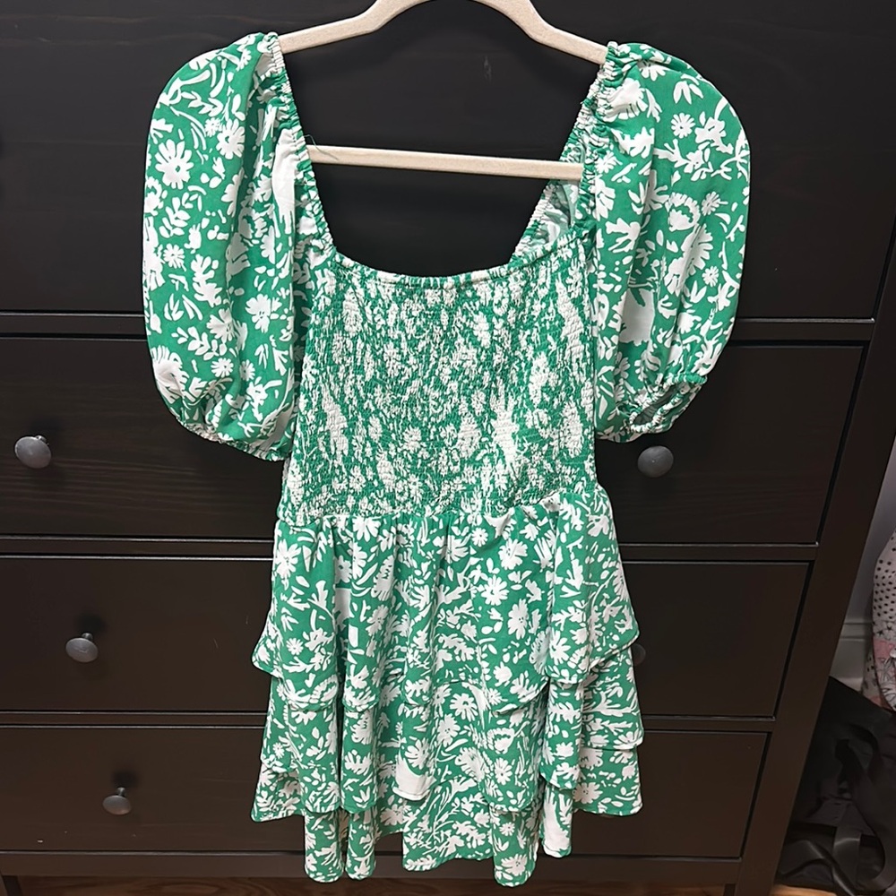 Green and White Floral Dress